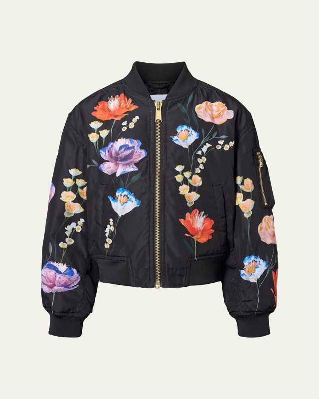 Girl's Hedia Floral-Print Bomber Jacket, Size 2-7